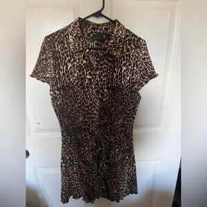 ASOS DESIGN printed plisse button mini dress in leopard print